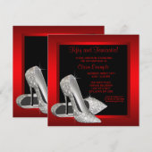 Zwarte rode glitter hoge hakken vrouwen 50e verjaa kaart (Voorkant / Achterkant)