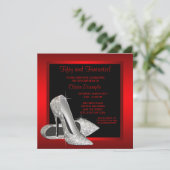 Zwarte rode glitter hoge hakken vrouwen 50e verjaa kaart (Staand voorkant)