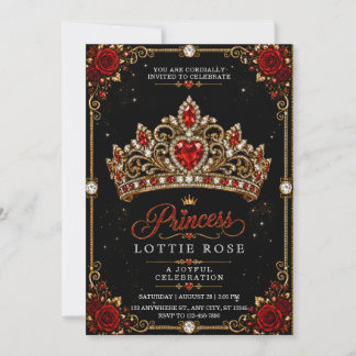 Zwarte Rode Gouden Prinsessen Kroon Verjaardagsuit Kaart