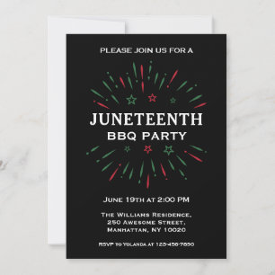 Zwarte Rode Groene Vuurwerk Juneteenth BBQ Feestje Kaart