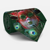 ZWARTE RODE JESTER MASK MET PEACOCK FEATHERS Green Stropdas (Opgerold)