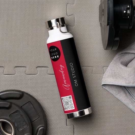 Zwarte Rode Logo Qr Code Geometry Naam Waterfles (Gym)