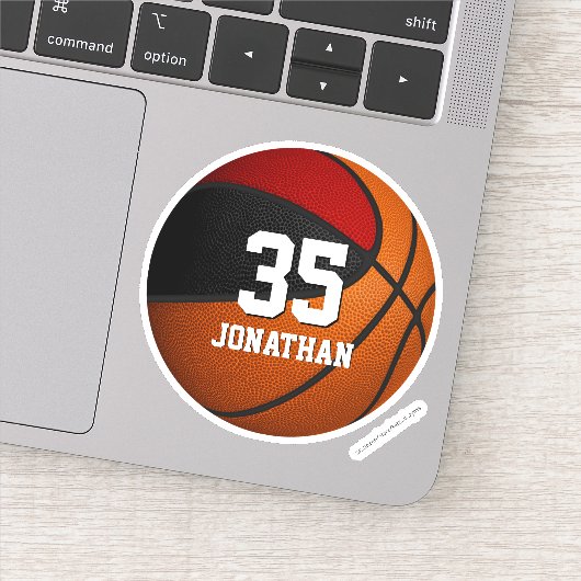zwarte rode ploeg , jongens basketbal sticker (Detail)