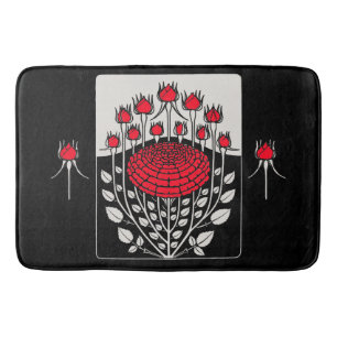 ZWARTE RODE ROSES, ROSEBUDS Art Nouveau Floral Badmat