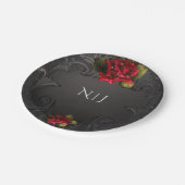 Zwarte  rode rozen bruiloft papieren bordje (Gekanteld)