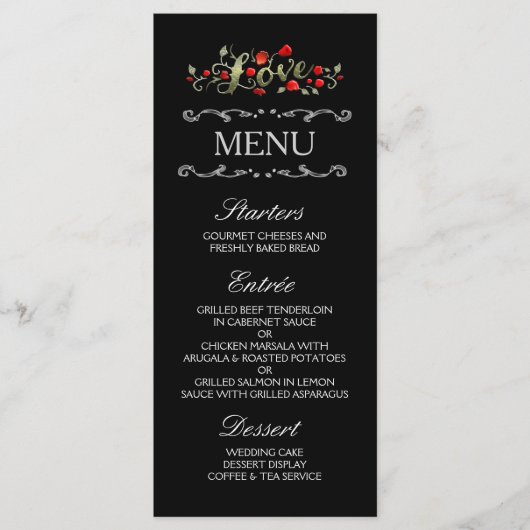 Zwarte & Rode Rozen LIEFDE Matching Wedding Menu (Voorkant)