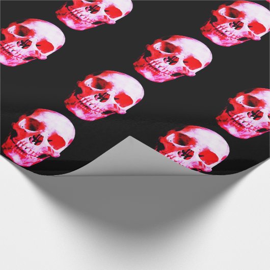 Zwarte & Rode Schedel Kerstmis Cadeaupapier (Hoek)