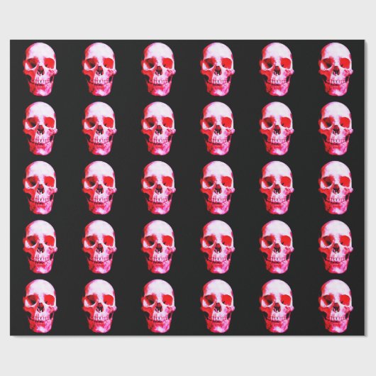 Zwarte & Rode Schedel Kerstmis Cadeaupapier (Vlak)