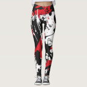 Zwarte, rode, witte abstracte kunst leggings (Voorkant)