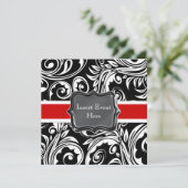 Zwarte rode witte verloving bruiloft kaart (Staand voorkant)