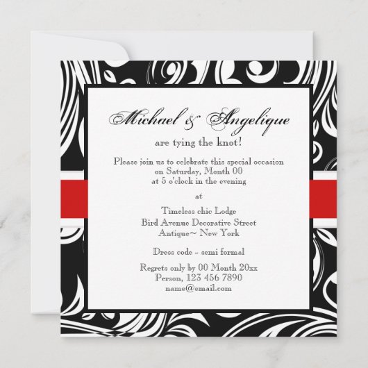 Zwarte rode witte verloving bruiloft kaart (Achterkant)