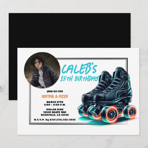 Zwarte Rollerblades Blauwe Glow-wielen Verjaardags Kaart