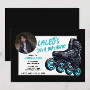 Zwarte Rollerblades Blauwe Glow Wielent Verjaardag Kaart
