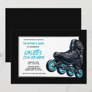 Zwarte Rollerblades Blauwe Glow Wielent Verjaardag Kaart