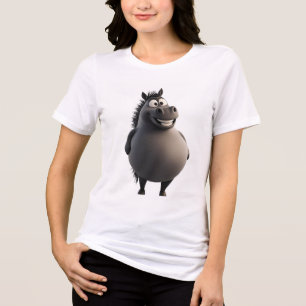 Zwarte Ronde Paard T-shirt   Cute Zodiac Paard Gra