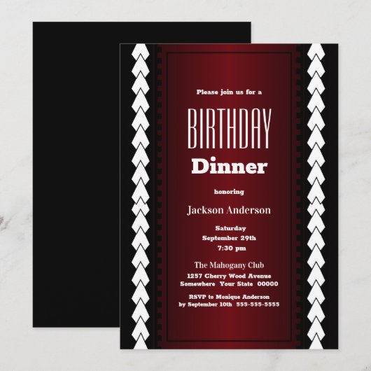 Zwarte Rood en witte avondeten Kaart (Voorkant / Achterkant)