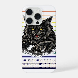 Zwarte Rook Maine Coon Kat Felle Mascotte Kunst iPhone 15 Pro Hoesje