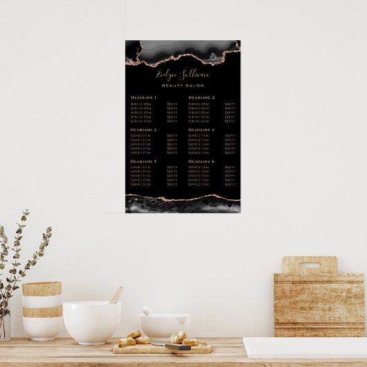 Zwarte Roos Gold Agate Price List Poster (Keuken)