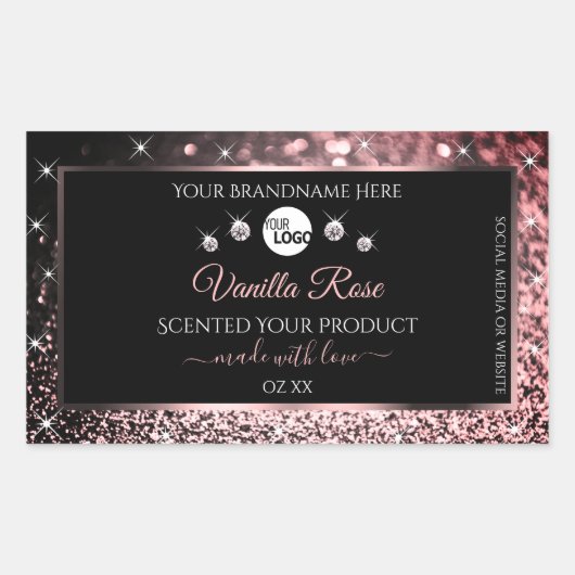 Zwarte Roos Gold Glitter Product Labels Logo juwel (Voorkant)