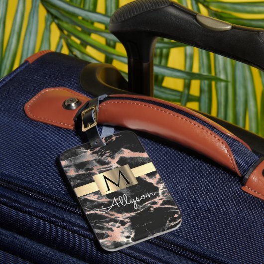 Zwarte & Roos Gold marble Gold Box, naam en monogr Bagagelabel (Voorkant Insitu 1)