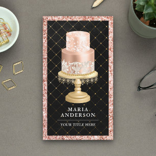 Zwarte Roos Gouden Blush Roze Aangepaste Cake Bakk Visitekaartje