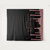 Zwarte Roos Gouden Glitter Drips Trouwachtergrond Wandkleed (Voorkant (horizontaal))