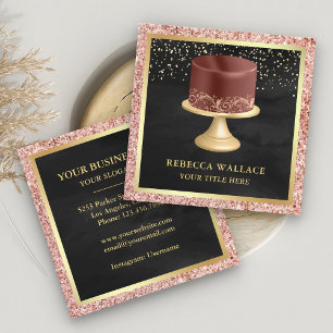 Zwarte Roos Gouden Glitter Druppels Maroon Cake Ba Vierkante Visitekaartje
