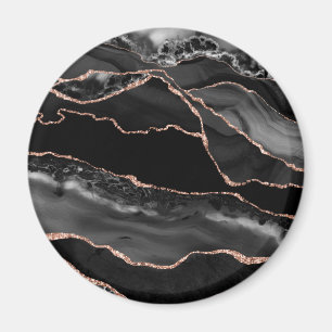 Zwarte Roos Gouden Nep Glitter Agatische Geode Magneet