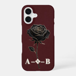 Zwarte Roos Gouden Omlijning Donkere Luxe Bloemrij iPhone 16 Hoesje