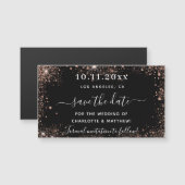 Zwarte roos gouden trouw save the date magneet (Voorkant / Achterkant)