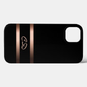 Zwarte roos goudmonogram initiaal Case-Mate iPhone case (Achterkant (horizontaal))