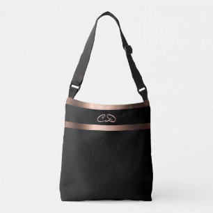 Zwarte roos goudmonogram initiaal elegant crossbody tas