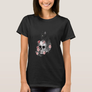 Zwarte Roos Kat Gezicht Schedel Skelet Halloween K T-shirt