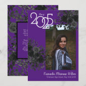 Zwarte Roos Paarse Gothic Afstuderen kondiging Kaart (Voorkant / Achterkant)