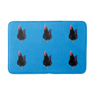 Zwarte Rooster op blauwe achtergrond, Badmat