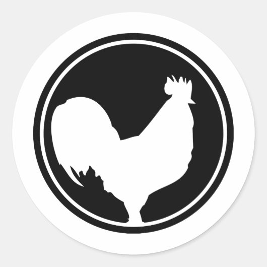 zwarte rooster ronde sticker (Voorkant)