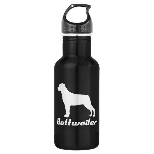 Zwarte rottweiler waterfles (Voorkant)