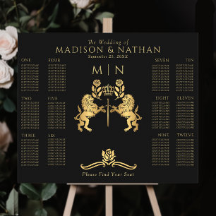 Zwarte Royal Lion Gold Wedding Zitting Grafiek Poster
