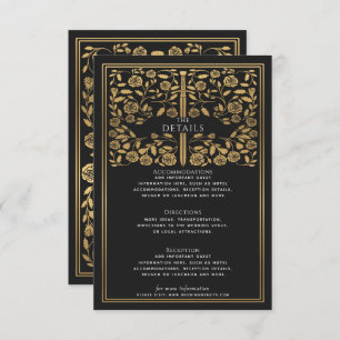 Zwarte Royal Medieval Sword Wedding Details Informatiekaartje