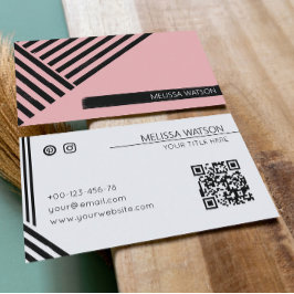 Zwarte & roze abstracte lijnen vrouwelijk urban visitekaartje