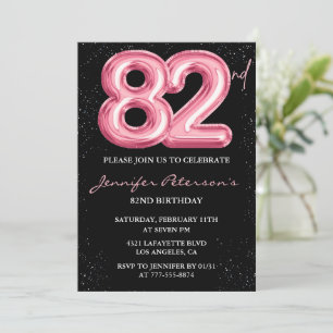 Zwarte Roze Ballon Glam Glitters 82ste verjaardag Kaart