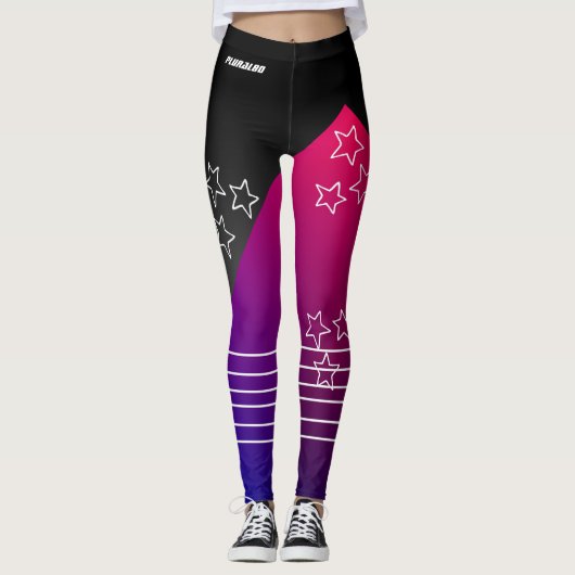 zwarte roze blauwe gradiënt, monogrammen leggings (Voorkant)