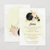 zwarte roze bloemen gouden botanische trouwgegeven informatiekaartje (Voorkant / Achterkant)