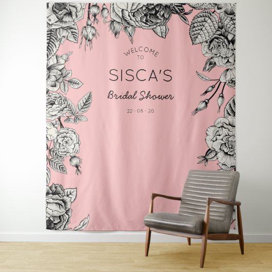 Zwarte Roze Bruidsmeisjesfeest Achtergrond Foto Wandkleed (In situ)