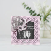 Zwarte Roze Champagne Masquerade Party Kaart (Staand voorkant)