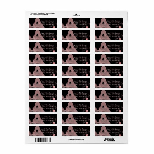 zwarte roze eiffeltoren  parijs bruiloft etiket (Full Sheet)