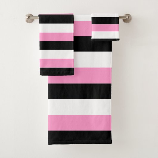 Zwarte, roze en witte strepen bad handdoek (Insitu)