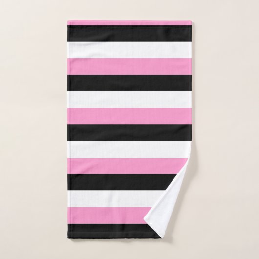 Zwarte, roze en witte strepen bad handdoek (Handdoek)