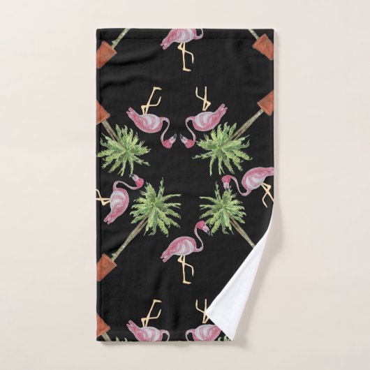 Zwarte roze flamingo Flamingos Palm Tree Bath Bad Handdoek (Handdoek)
