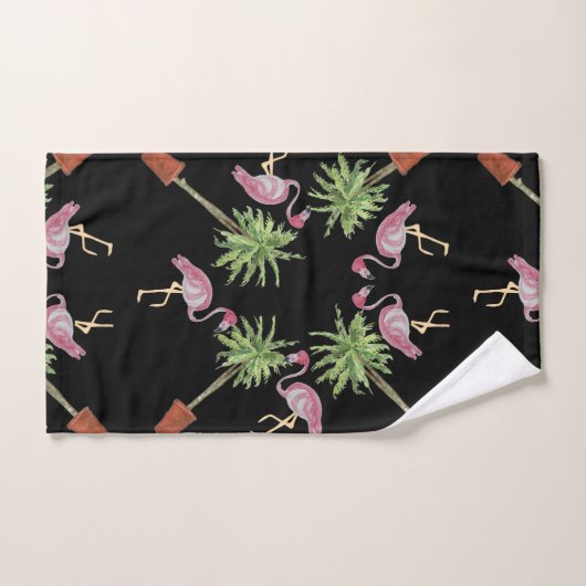 Zwarte roze flamingo Flamingos Palm Tree Bath Bad Handdoek (Handdoek)